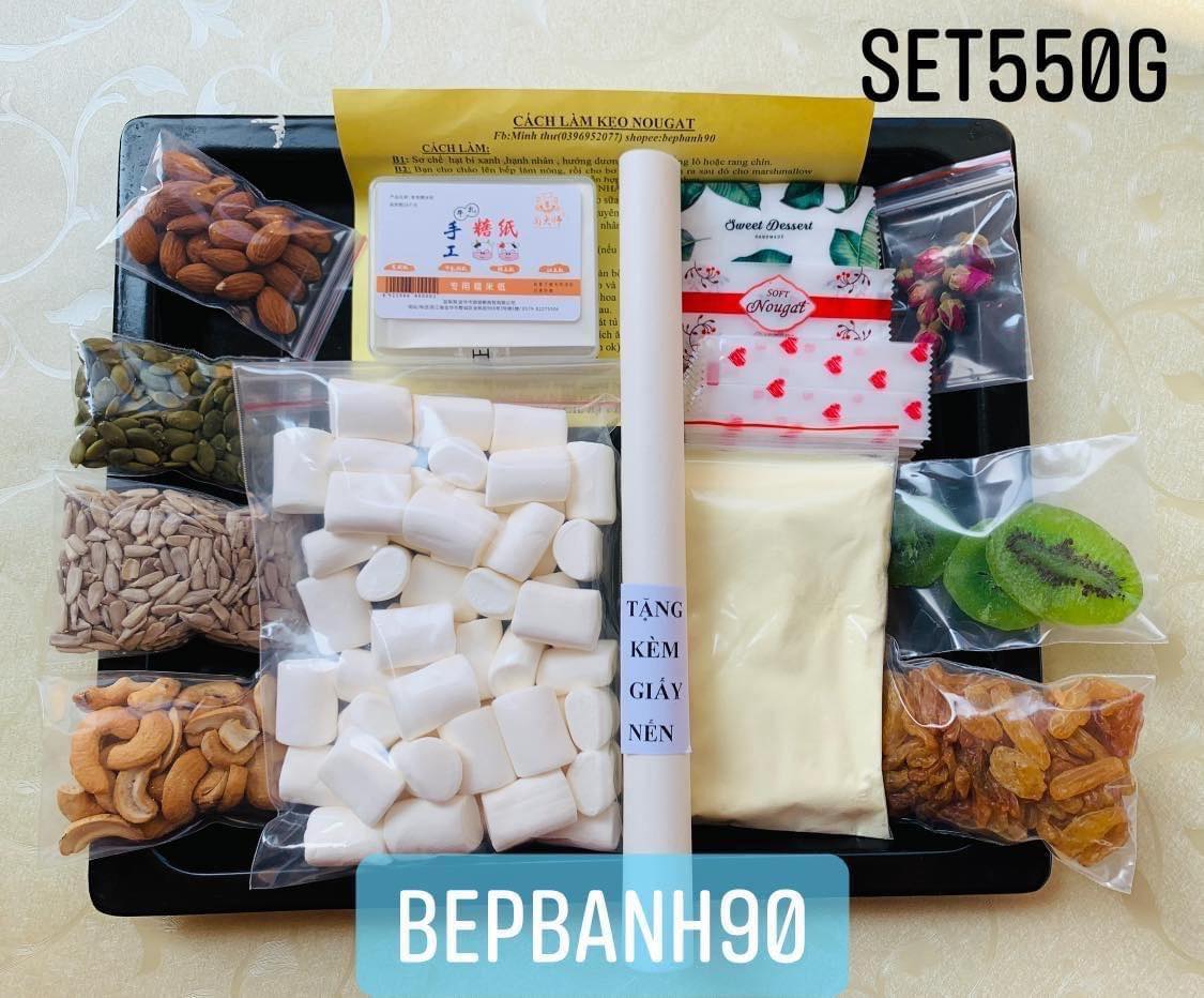 SET NGUYÊN LIỆU LÀM KẸO NOUGAT-KẸO HẠNH PHÚC Tặng kèm tờ công thức siêu chuẩn