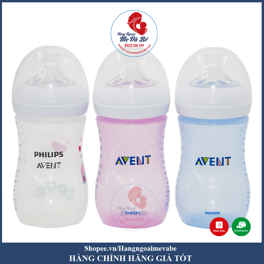 Bình sữa cao cấp, bình sữa Avent Philips Naturel cho bé cổ rộng dung tích 125ml,260ml