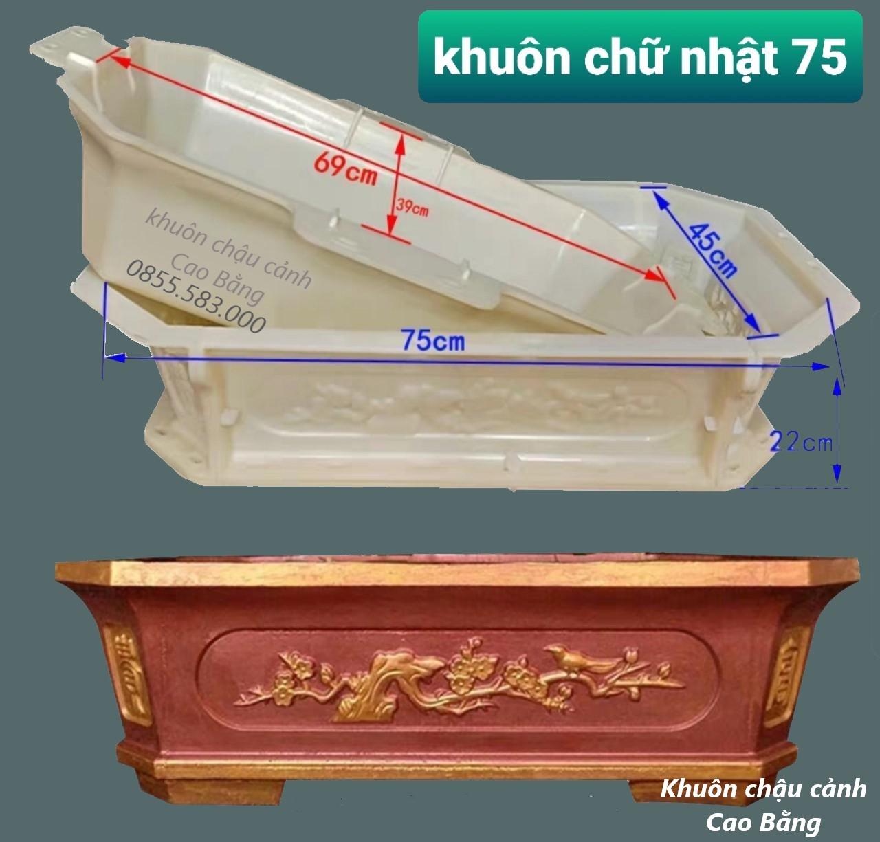 Khuôn đúc chậu cảnh chữ nhật 75