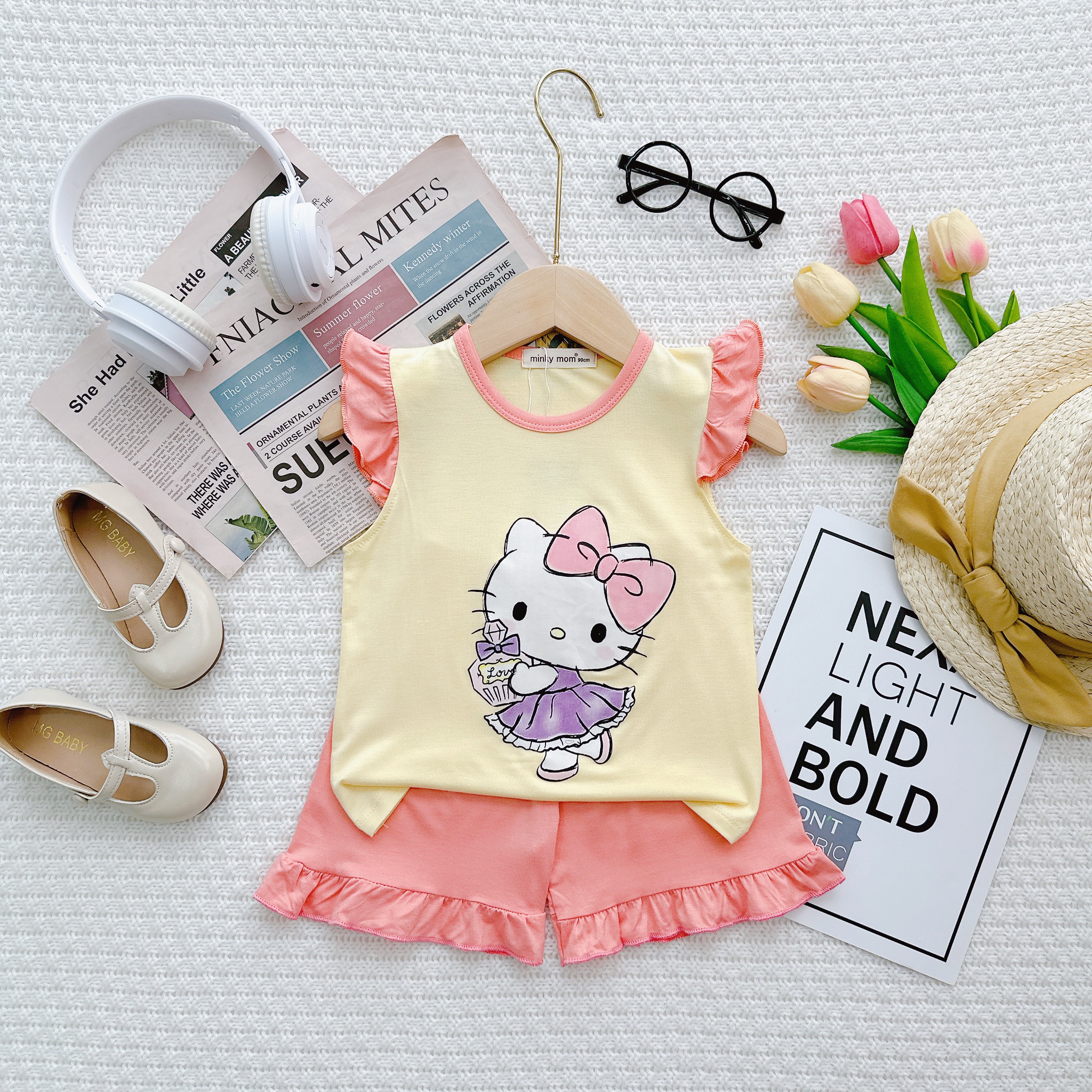 Bộ Cộc Tay Thun Lạnh Minky Mon Dẽ Thương Mềm Mịn Thoáng Mát Cho Bé Gái 7-27kg - 7