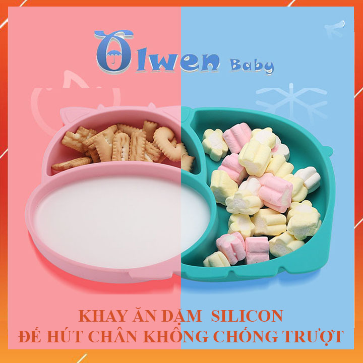Khay Ăn Dặm Silicon Cho Bé - Đĩa Đựng Đồ Ăn Chia 3 Ngăn Có Đế Hút Chân Không Tránh Đổ Vỡ Tiện Lợi Cho Trẻ Em -Kids eating tray-KhayAD02