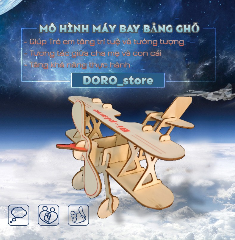 Đồ chơi lắp ráp máy bay ghỗ mô hình 3d ,Lắp ráp mô hình máy bay MB05