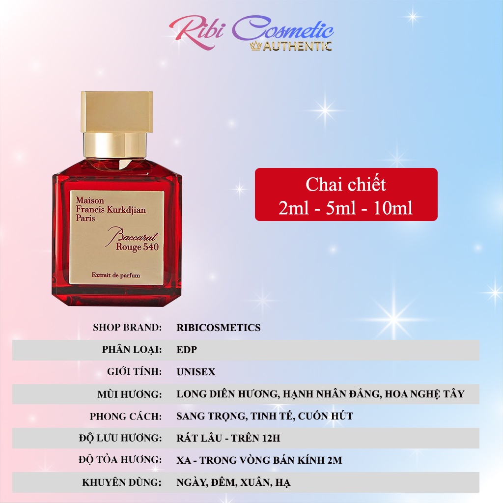 Nước hoa maison đỏ 540 baccarat rouge 100ml hương thơm sang trọng, quyến rũ thơm lâu 12h
