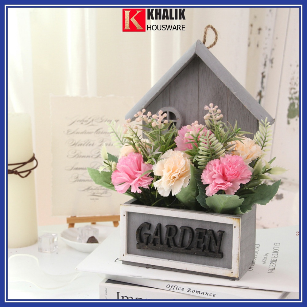 Hoa giả trang trí - Nhà gỗ mới treo tường cẩm chướng, bộ hoa gỗ trang trí nghệ thuật đồ trang trí thủ công mỹ nghệ