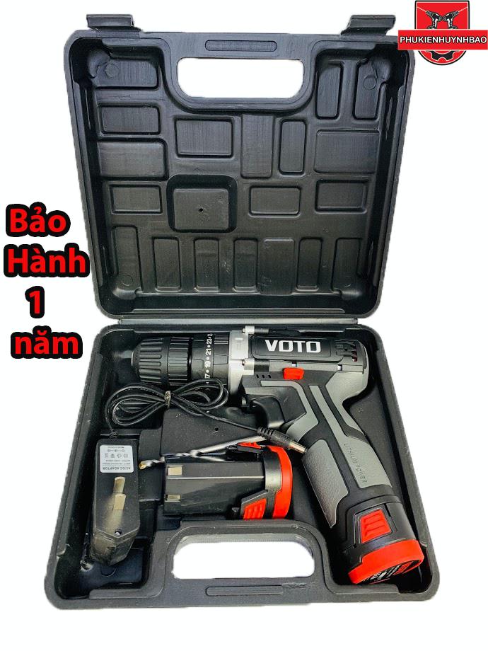 Máy khoan pin voto 12v búa 3,có đèn báo pin,mẫu 2019,2 pin,hộp nhựa,bảo hành 12 tháng.