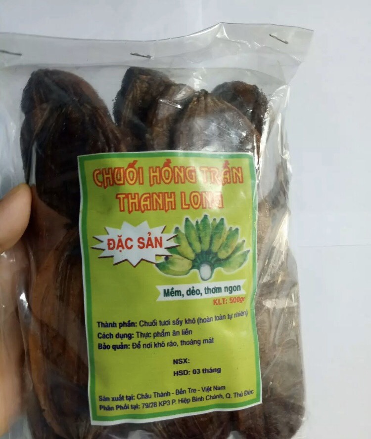 Chuối hồng ép nguyên trái còn vỏ gói 500g