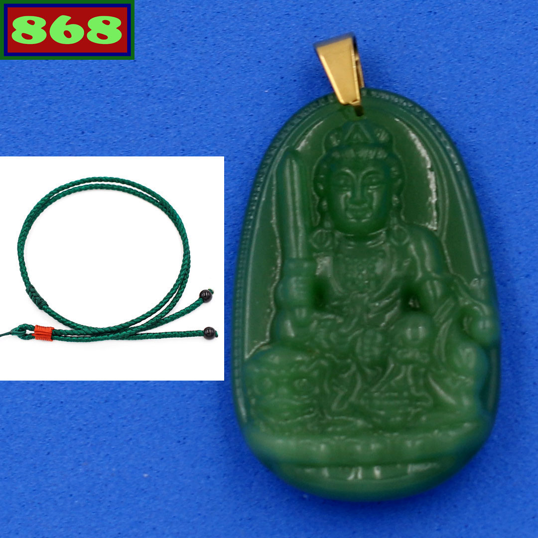 Vòng cổ Văn Thù Bồ Tát đá thạch anh xanh 3.6cm