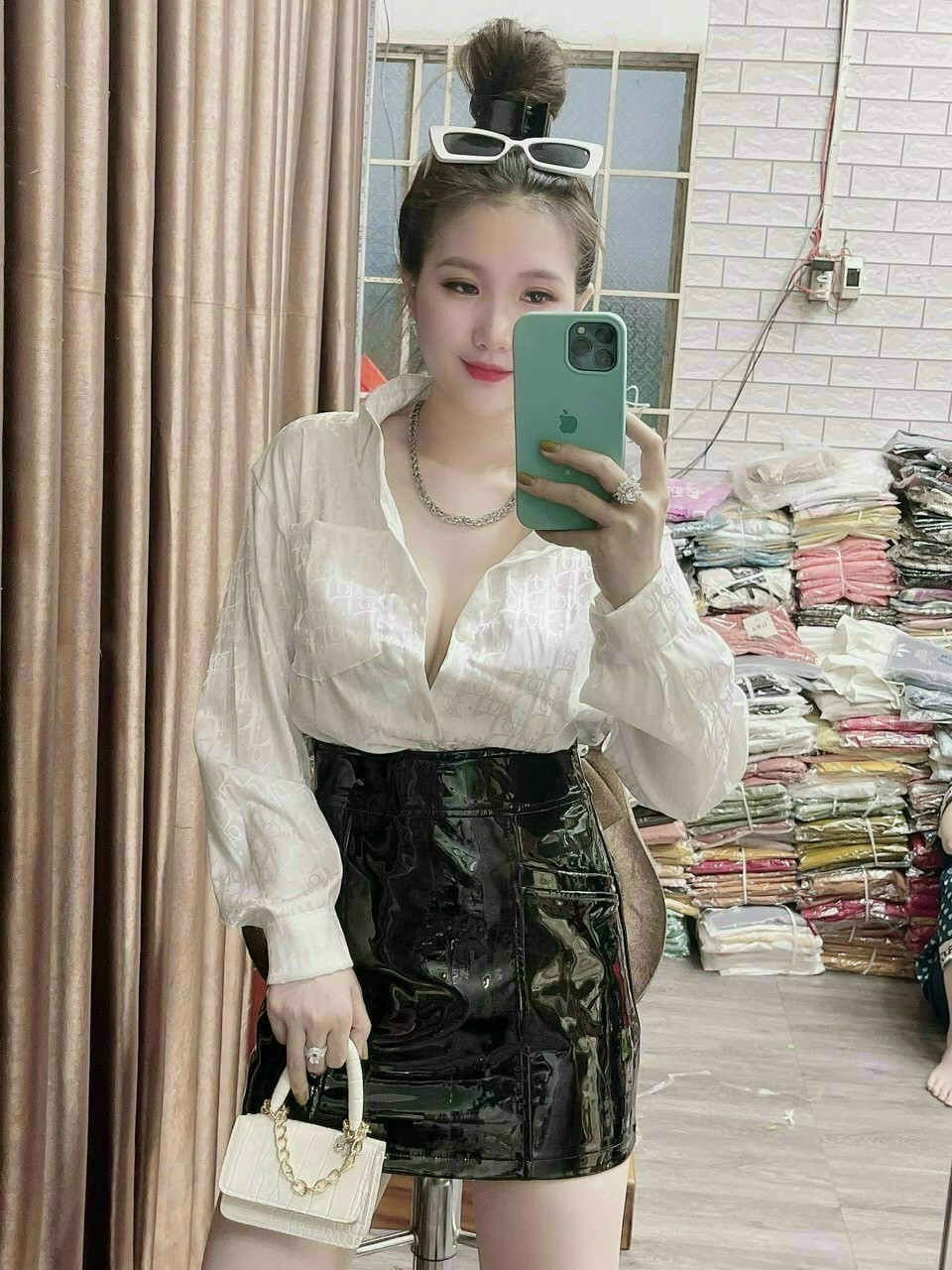 [HCM]áo sơ mi nữ tay dài họa tiết chữ chất gấm dày dặn lên form đẹp xuất sắc m5345