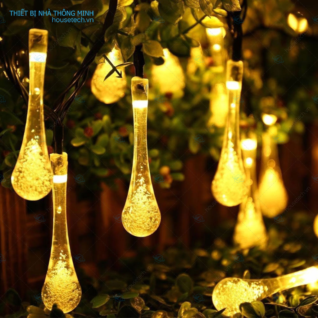 Dây đèn led trang trí hình giọt nước pha lê trong suốt, đèn nháy giọt nước decor nhà cửa, noel, phông nền chụp ảnh 10m