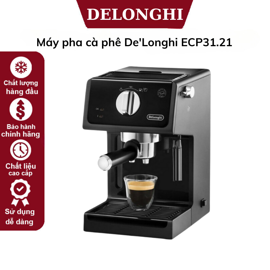 Máy pha cà phê De'Longhi ECP31.21, Pha được tất cả các loại cà phê bột, Có vòi đánh sữa, Bảo hành 12 tháng