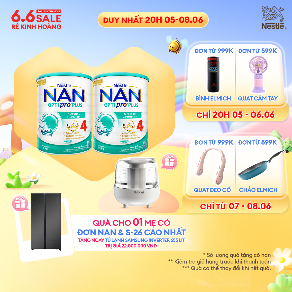 [CHỈ 20H 05-08/06 QT ĐƠN 599k/999k] [Tặng Máy tạo độ ẩm] Bộ 2 Lon Sữa bột Nestlé NAN OPTIPRO PLUS 4 
