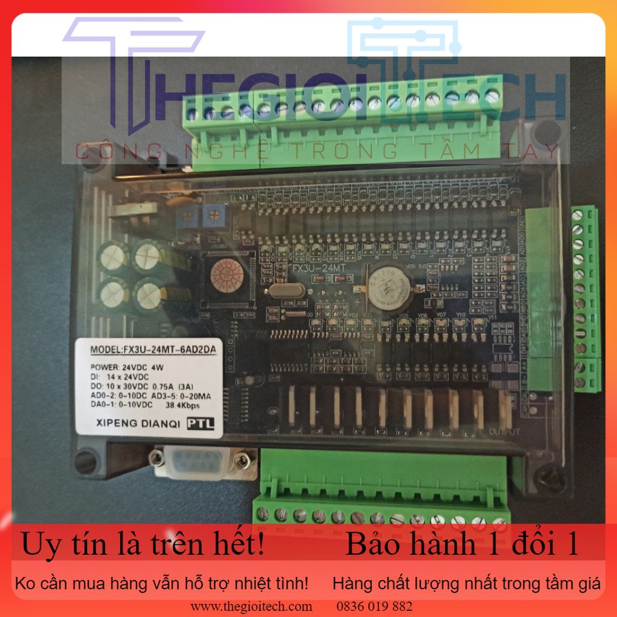 Bộ lập trình PLC FX3U-24MT-6AD2DA , FX3U-24MR Board, 6AD/2DA 0-10V 20mA , RS485 232 RTC PTL