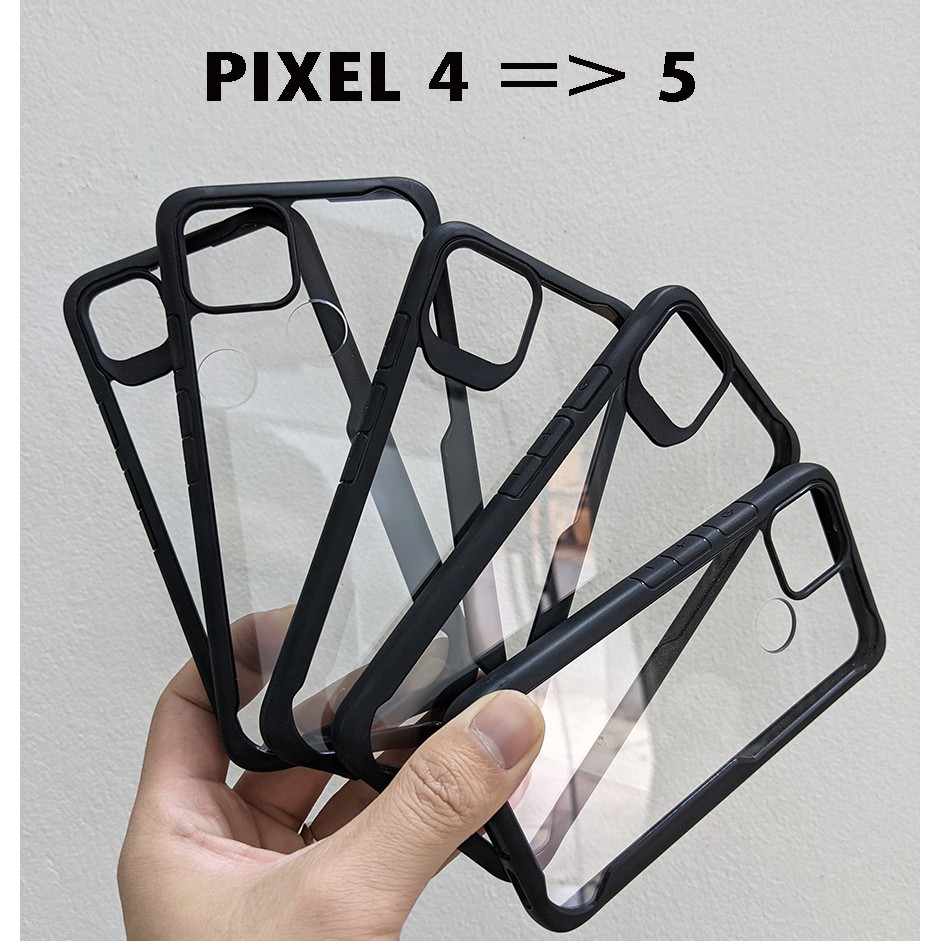 Ốp lưng Google Pixel 4/ 4XL/ 4A/ 4A 5G/ 5 chống sốc mặt lưng cứng trong suốt viền đen(Không ố vàng)