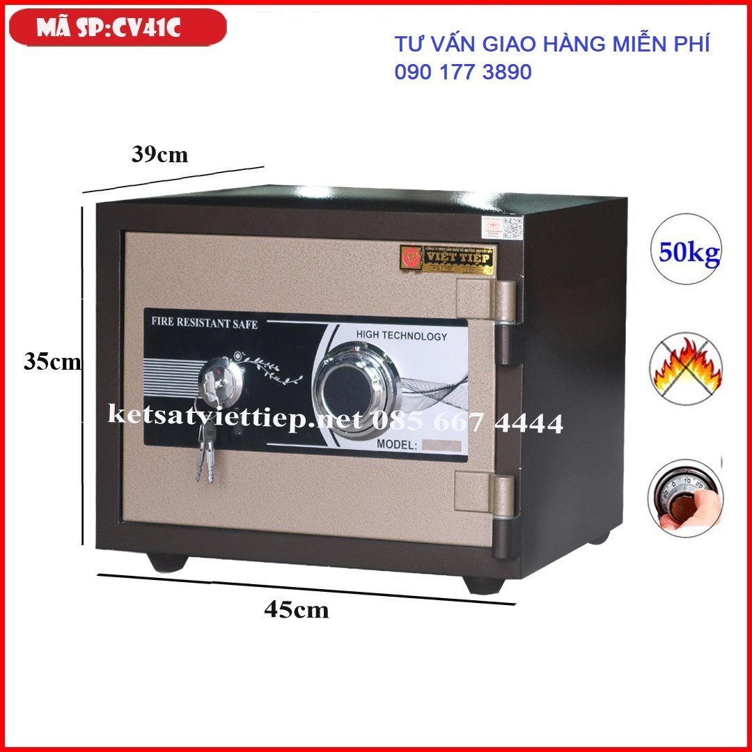 Két sắt việt tiệp chống cháy cv41c khóa cơ - két sắt mini - 50kg