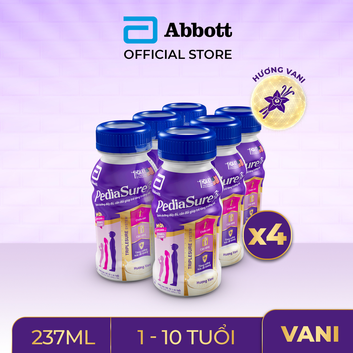 Thùng 24 chai sữa nước Pediasure Vanilla 237ml Dành cho trẻ biếng ăn từ 2 đến 10 tuổi Bổ sung dinh dưỡng Tăng cường hệ miễn Dịch Hương vị thơm ngon