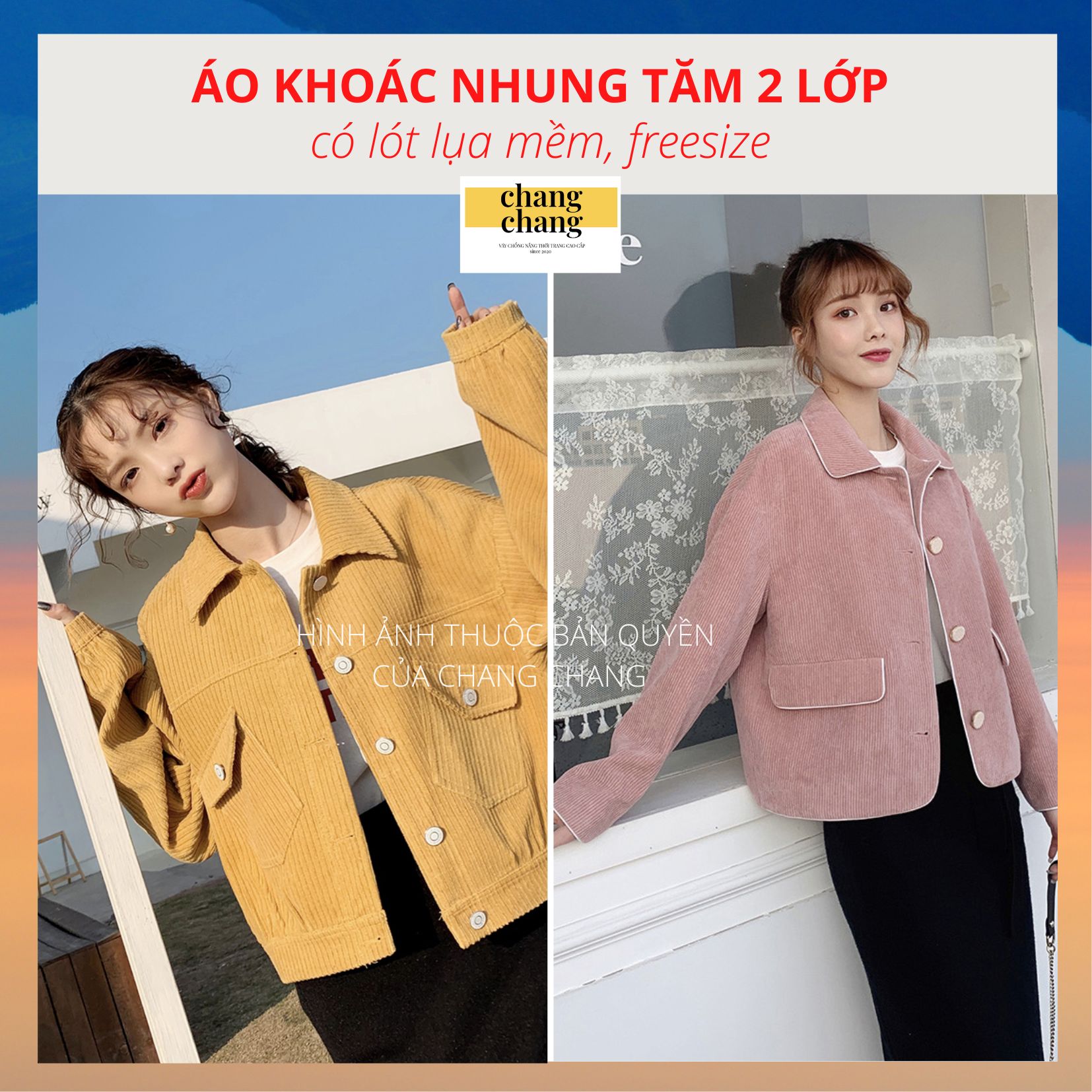 Áo khoác nhung tăm, áo khoác nữ vải nhung tăm, có lót lụa mềm mịn | chang chang