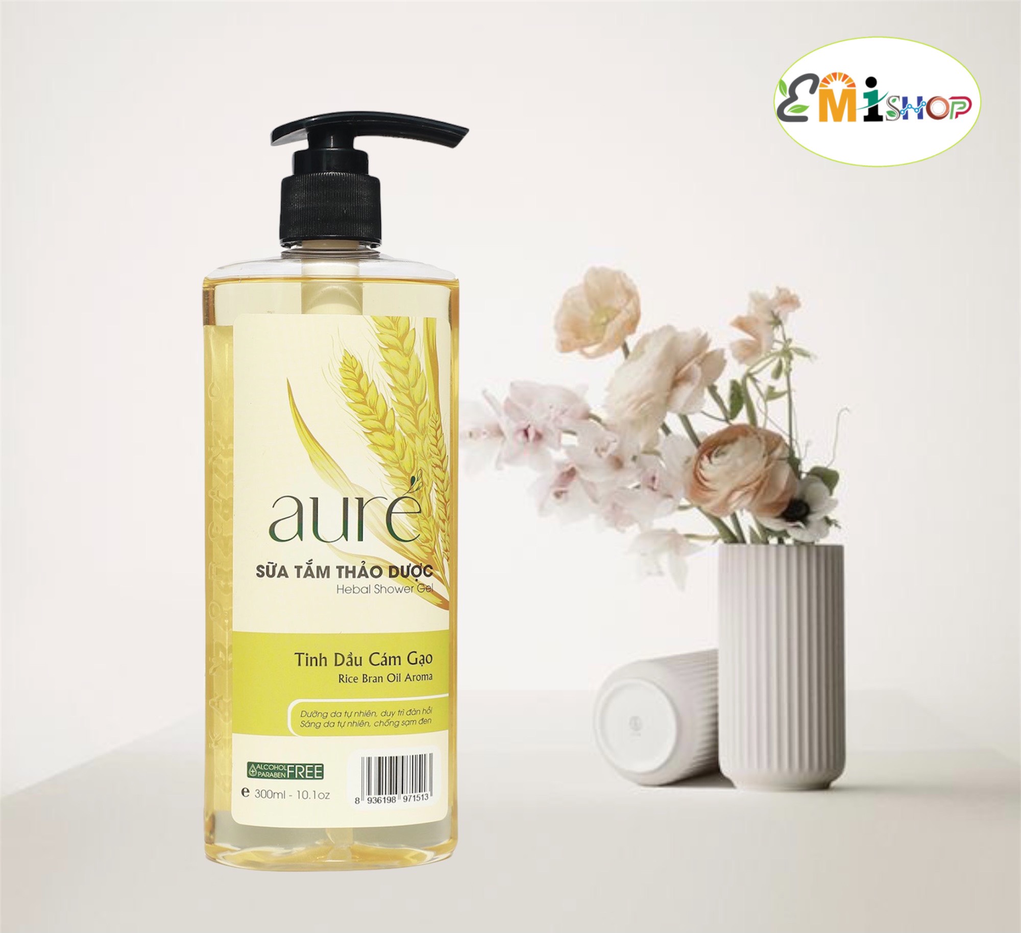 Sữa tắm thảo dược tinh dầu cám gạo aure' 300ml - trắng da tự nhiên - căng - mịn