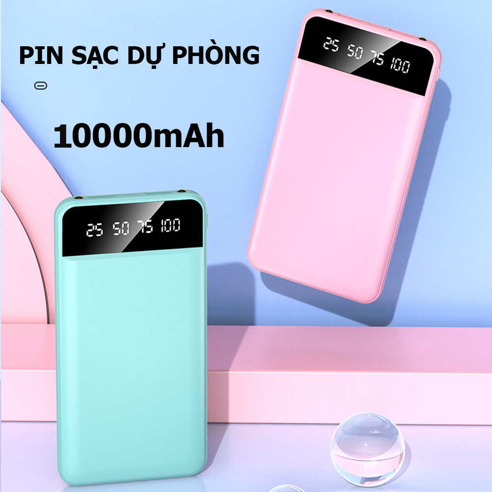 Sạc dự phòng YM-10000 mAh, pin sạc dự phòng 2 cổng USB có thể sạc cho 2 máy điện thoại cùng lúc, tích hợp màn hình led hiển thị mức pin, đèn chiếu sáng- Bảo hành 6 tháng