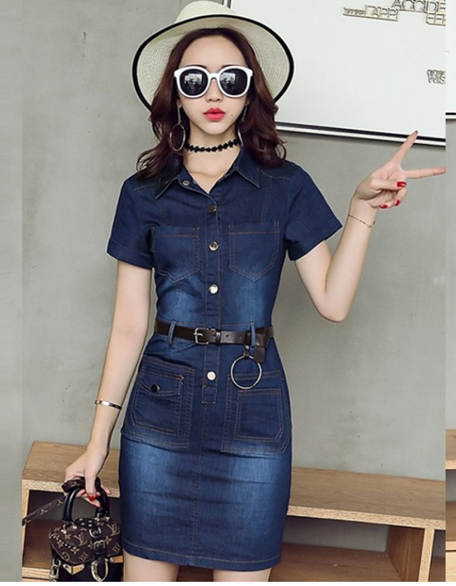 Đầm jean phối túi cổ sơ mi d736736