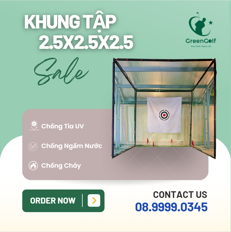 Bộ khung lưới tập swing golf kích thước 2.5x2.5m chính hãng greengolf, bảo hành 5 năm