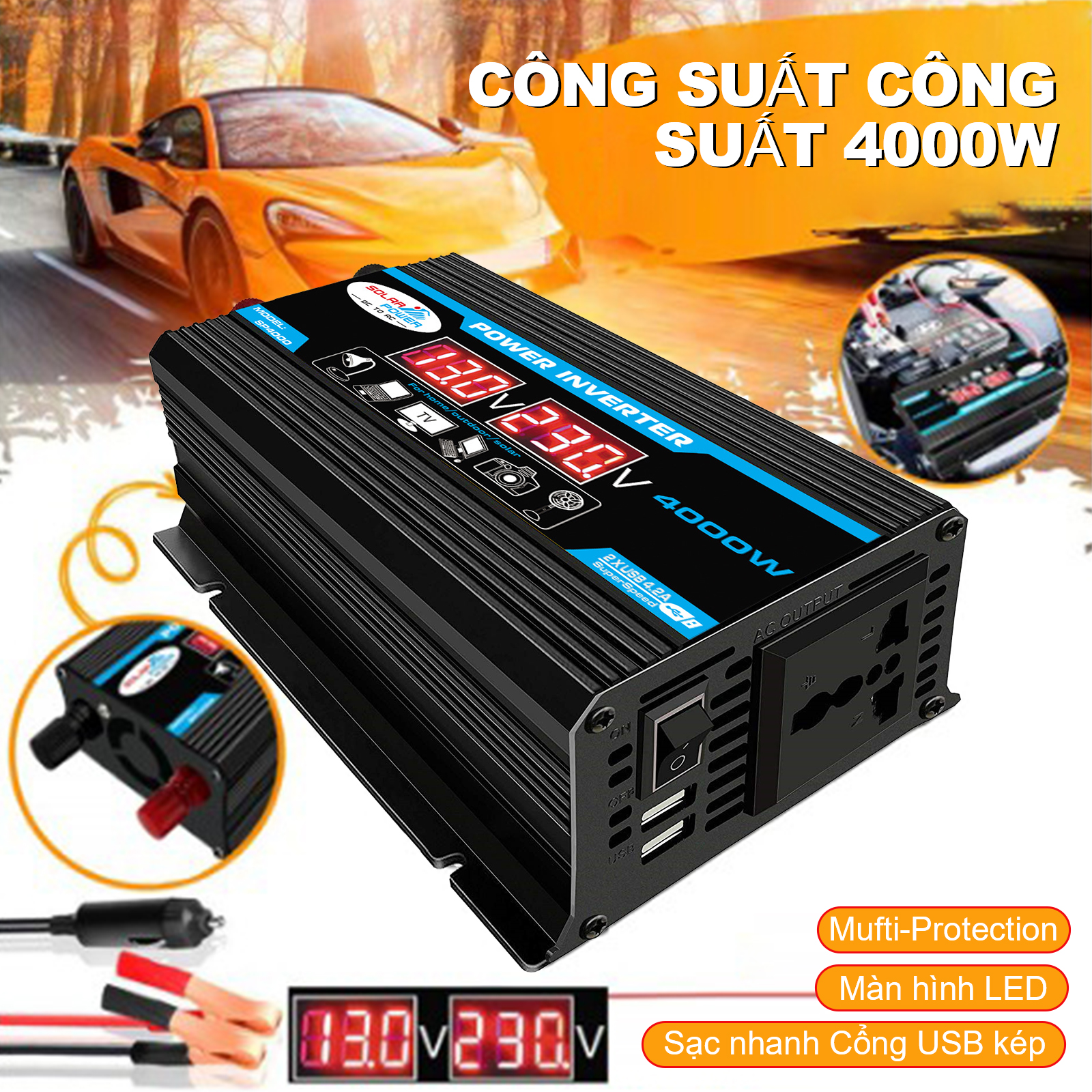 Kích điện 12v 220v sin chuẩn 4000w,bộ chuyển đổi điện 12v sang 220v 4000w,bộ đổi nguồn 12v sang 220v,inverter 12v to 220v 4000w