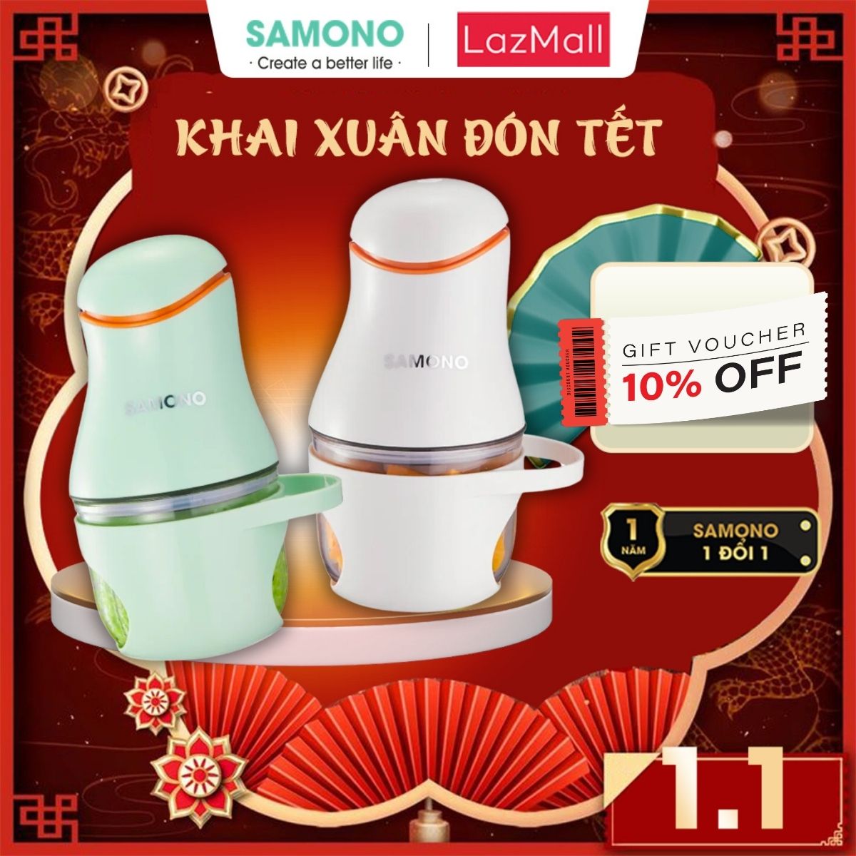 (BH 1 Năm)Samono Máy xay thịt/rau củ/sinh tố/tỏi ớt đa năng, xay nhuyễn thực phẩm cho gia đình và thức ăn dặm cho bé SW-099S/C200/MC200