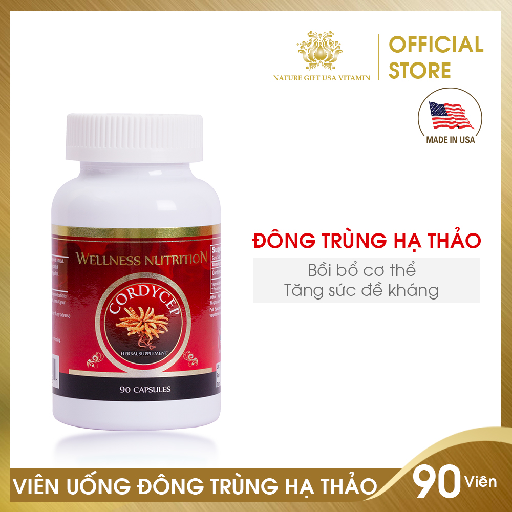 [HCM]Viên Uống Đông Trùng Hạ Thảo Tăng Cường Sức Khoẻ Ăn Ngon Ngủ Ngon - Wellness Nutrition CORDYCEPS - Nature Gift (90 viên)
