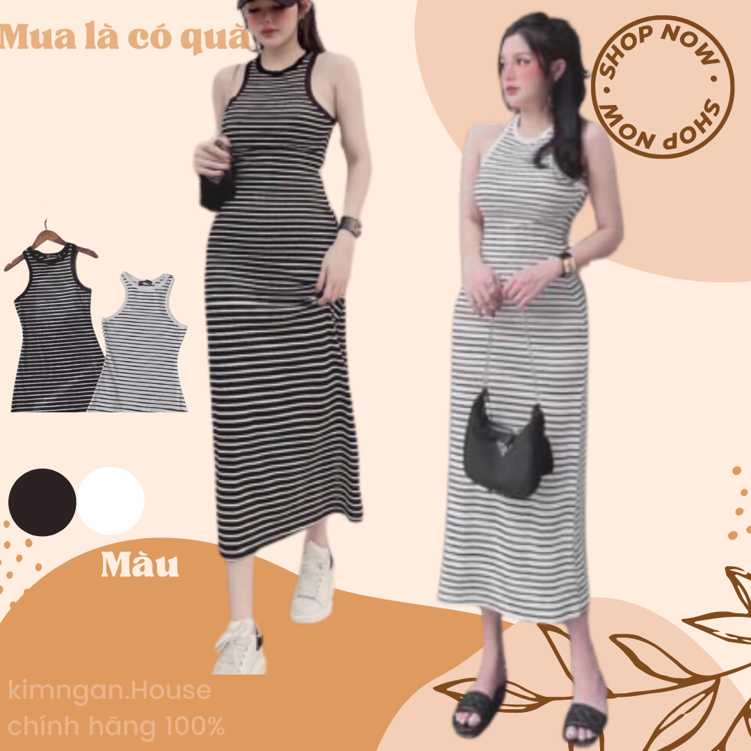 Đầm body ba lỗ nữ sọc ngang dáng dài maxi kimngan.house