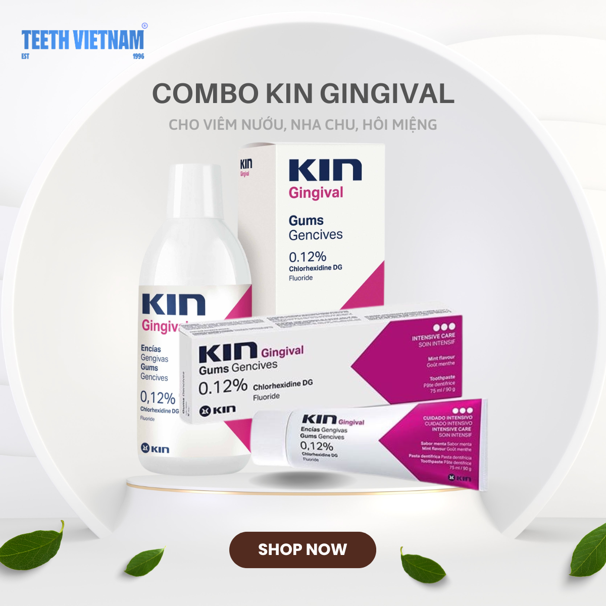 Combo Nước Súc Miệng Và Kem Đánh Răng Kin Gingival Giảm Viêm Nướu, Nha Chu, Hôi Miệng, Sâu Răng 250ml/75ml