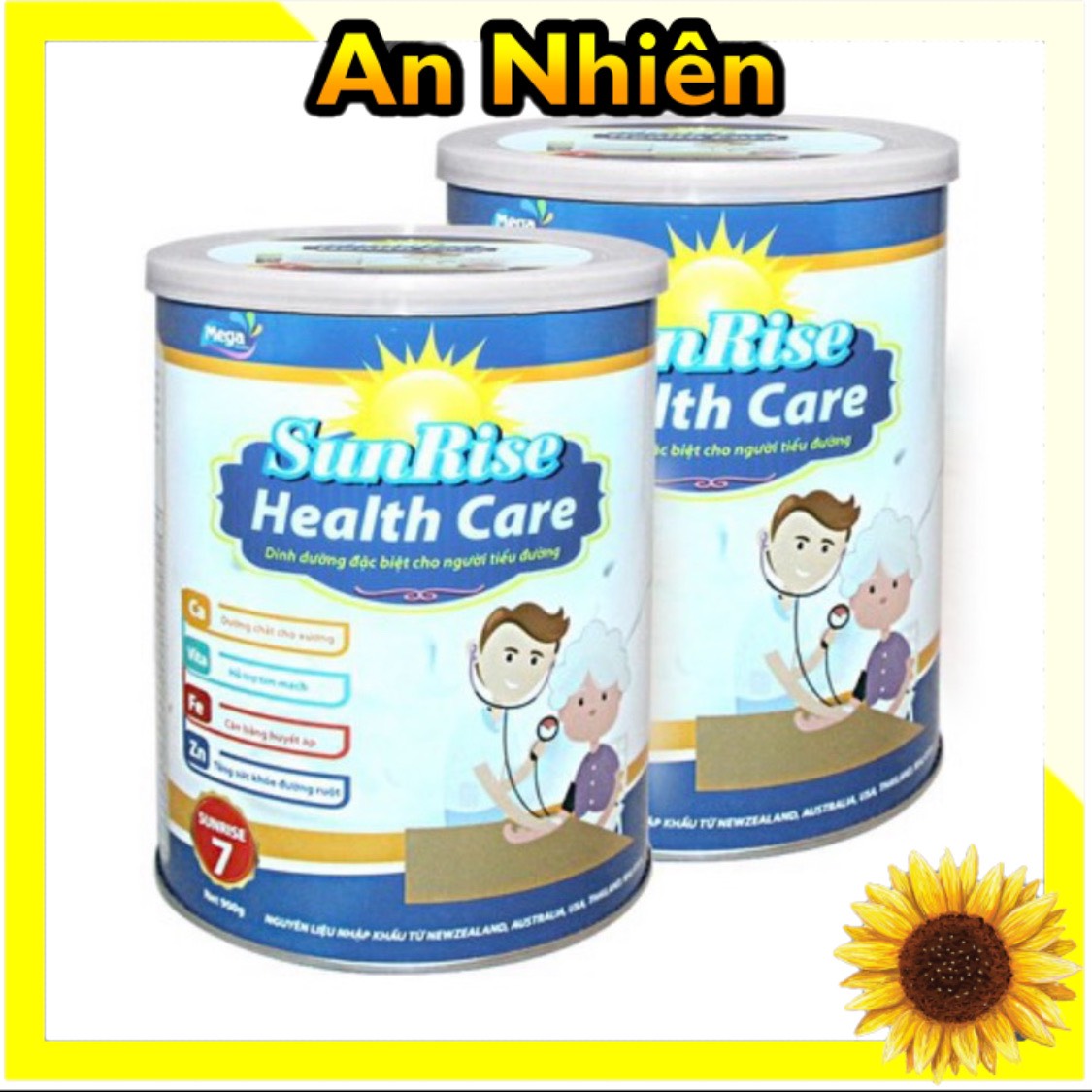 Combo 2 lon sữa cho người tiểu đường Sunrise Health Care 900g giúp ổn định đường huyết, ngừa tiểu đường