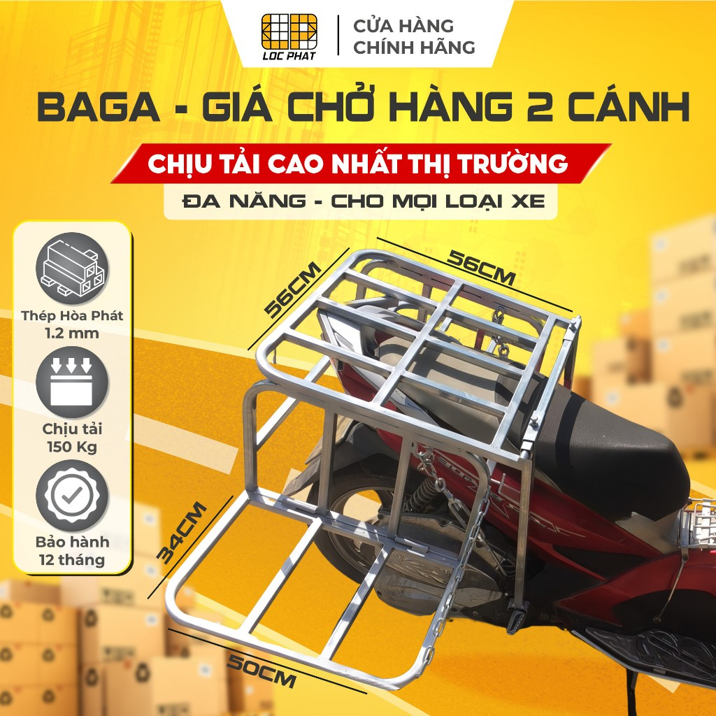 Baga giá chở hàng Lộc Phát xe ga và số có 2 CÁNH