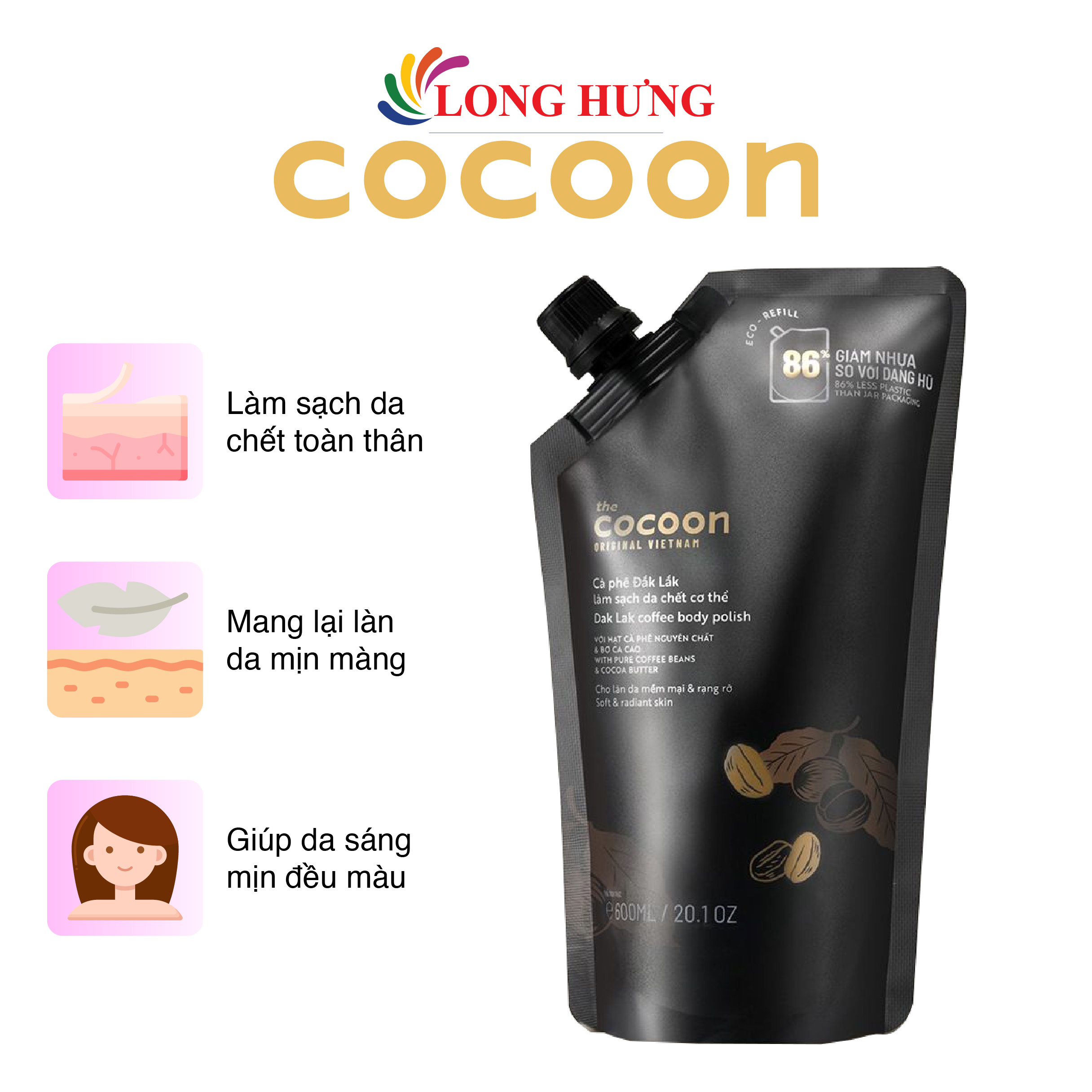 Tẩy tế bào chết cơ thể cà phê Đắk Lắk Cocoon làm sạch da chết cơ thể
