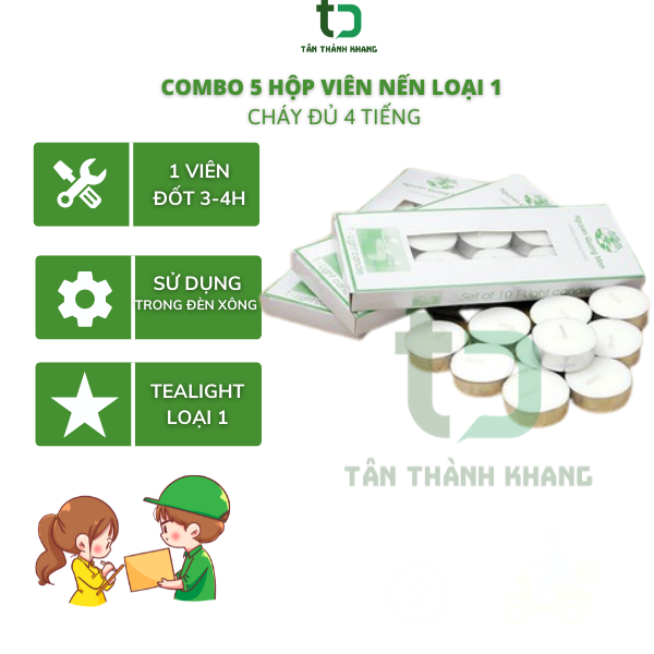 Combo 5 hộp nến loại 1 - tealight cháy đủ 4 tiếng