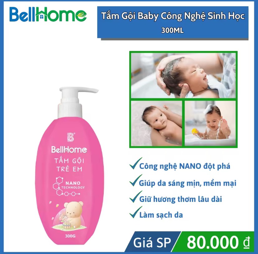 Sữa tắm gội Baby công nghệ sinh học BellHome 300ML |Sữa tắm gội chiết xuất thiên nhiên an toàn cho bé