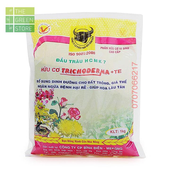 Phân bón hữu cơ vi sinh Đầu Trâu HCMK7 bổ sung nấm Trichoderma và khoáng vi lượng, ngừa bệnh hại rễ, cây sinh trưởng tốt cho mai vàng, hoa hồng, hoa cây cảnh, rau sạch, cây ăn trái