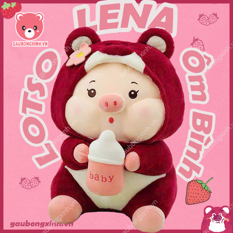 Gấu Bông Gấu Dâu Lena Lotso Heo Ôm Bình Sữa Đáng Yêu. Thú nhồi bông cao cấp gaubongxinh.vn