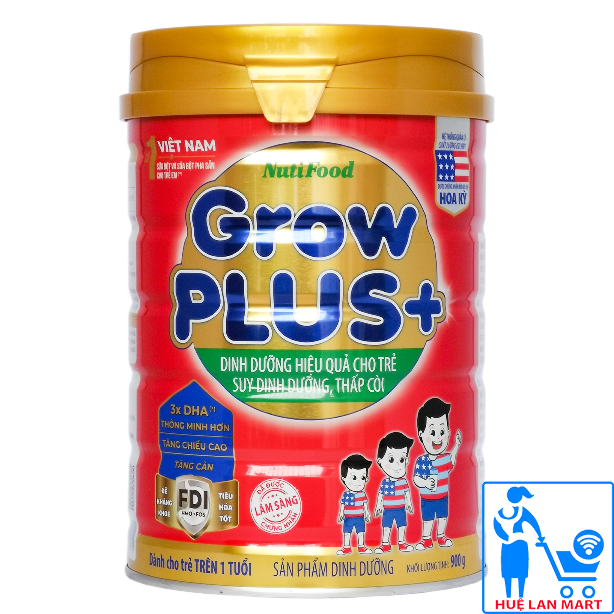 Sữa Bột Nutifood Grow Plus+ Đỏ Hộp 900g (Dinh dưỡng hiệu quả cho trẻ suy dinh dưỡng, thấp còi từ 1~10 tuổi)