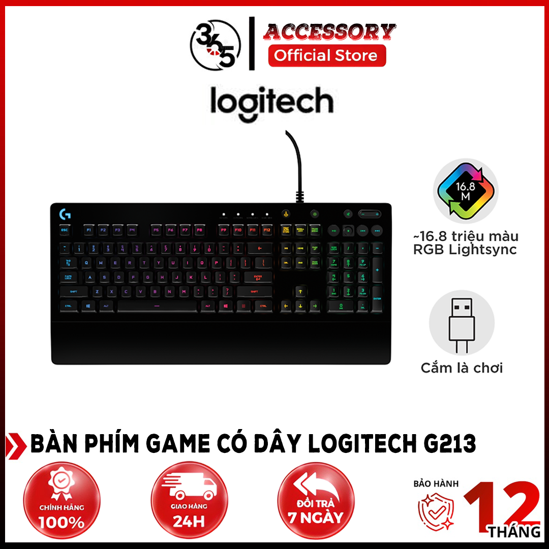 Bàn phím game có dây Logitech G213 Prodigy - RGB Lightsync, phím Media chuyên biệt, chống tràn bền bỉ - Bảo Hành 24 tháng