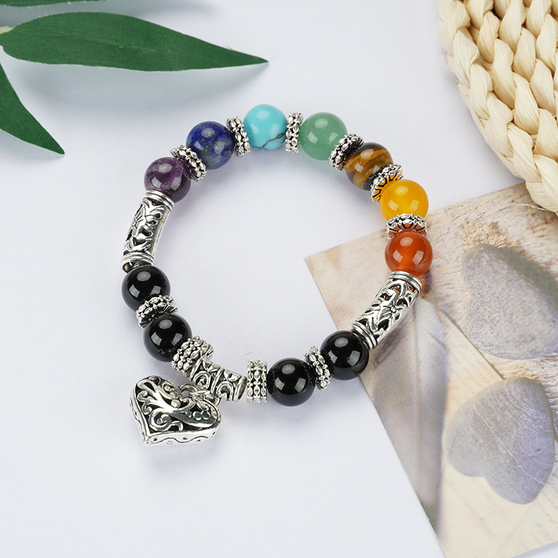 Vòng Đeo Tay Trái Tim Chuỗi Hạt Luân Xa Chakra Đá Mã Não , Vòng Tay Yoga, Phong Thủy Mang Lại Hạnh Phúc May Mắn (Loại Đẹp, Giá Sỉ)