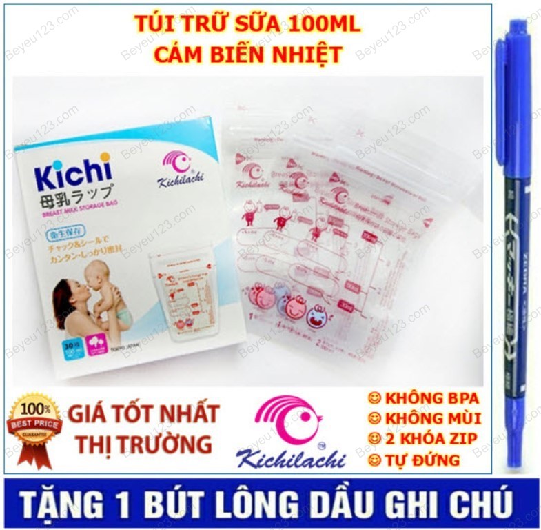 Rẻ Vô Địch TẶNG BÚT Hộp 30 túi trữ sữa mẹ 100ml KICHILACHI K30 Công nghệ