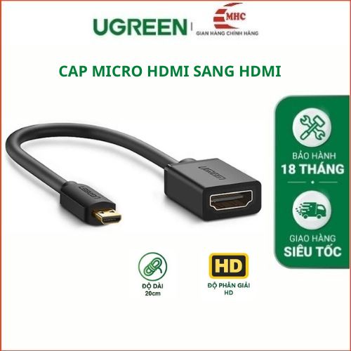 Cáp chuyển đổi micro hdmi đực sang hdmi cái dài 20cm ugreen 20134 - chính hãng, bảo hành 18 tháng