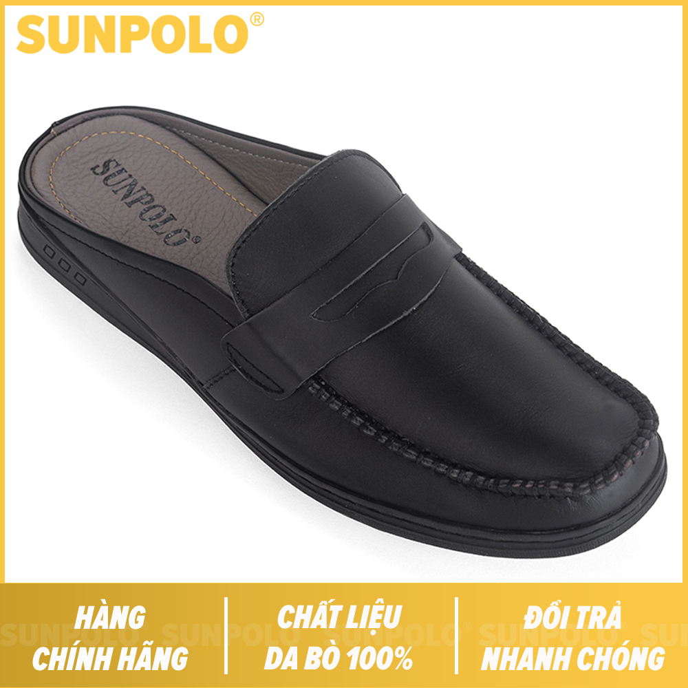  Dép sapo nam da bò SUNPOLO SPO197  Đen  Có size 44 