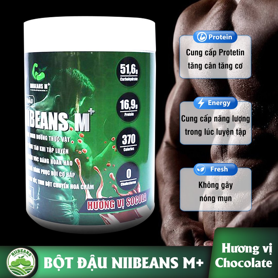 Combo 2 hũ bột đậu niibeans m+ tăng cân tăng cơ hương vị sô cô la