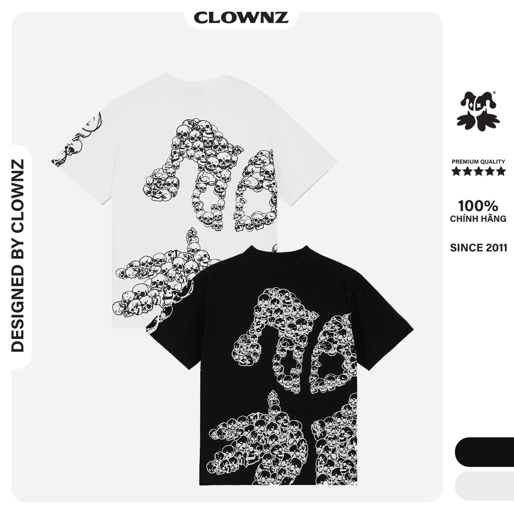 Áo thun tay lỡ local brand Clownz Skeletal Logo phông cổ tròn form rộng cotton unisex nam nữ