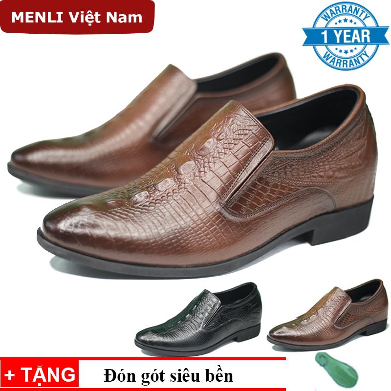 Giày lười tăng chiều cao nam 6.5cm da bò thật menli gllz154
