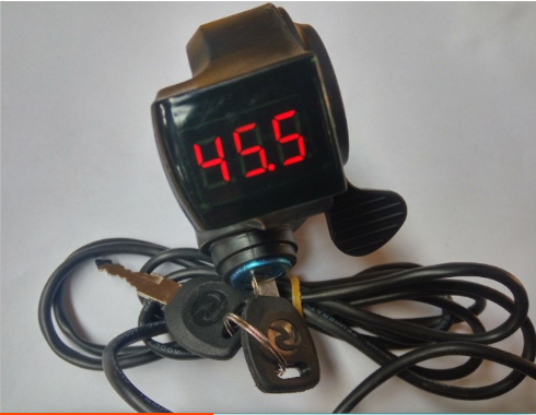 Tay ga xe đạp điện có khóa điện , báo điện và nút gạt điều khiển tốc độ, chế xe đạp điện, xe điện chế, kit chế xe điện