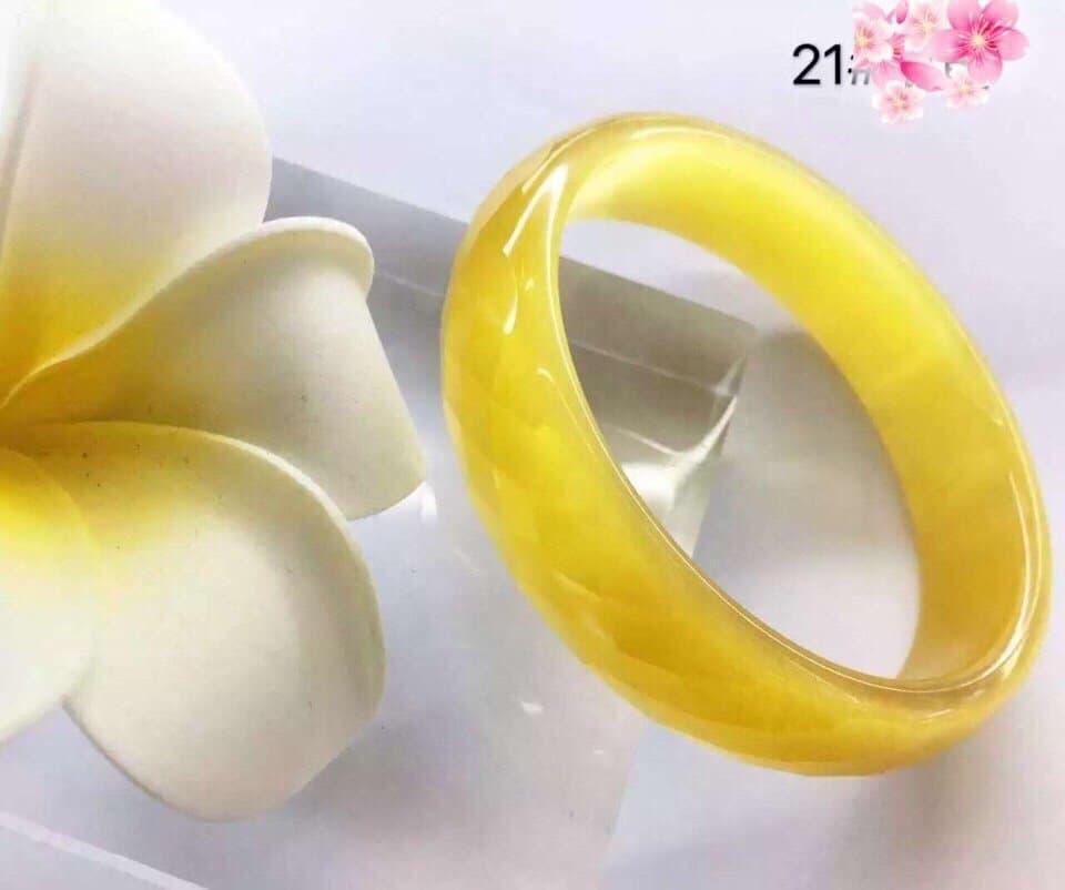 Vòng Tay Bản Liền Đá Mắt Mèo Giác Cạnh Màu Vàng