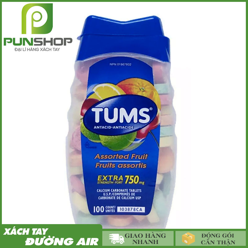 Kẹo ngậm tums antacid vị trái cây 100 viên
