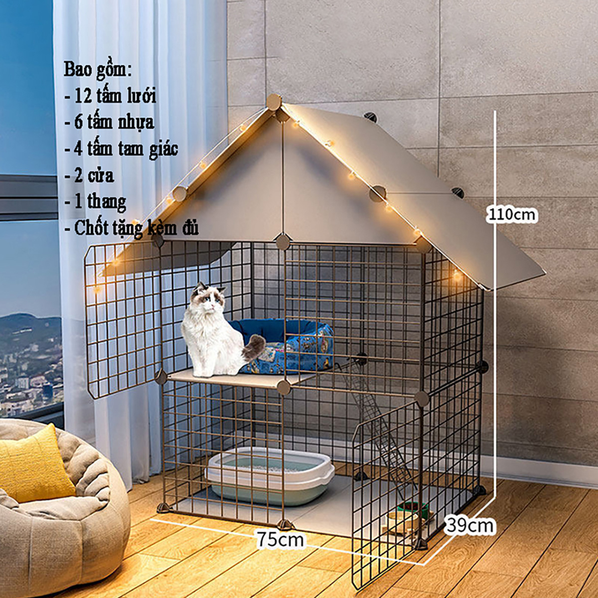 Tấm ghép chuồng cho cho mèo - Miếng ghép đa năng Tấm thép đen 35x35