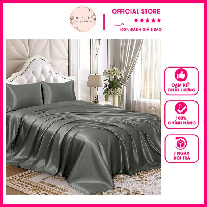 🆘SALE HÀNG XỊN🆘Chăn ga lụa cao cấp, chất phi lụa siêu sang mã xám đậm, silk loại 1 vải mềm mịn, đủ kích thước cho nệm